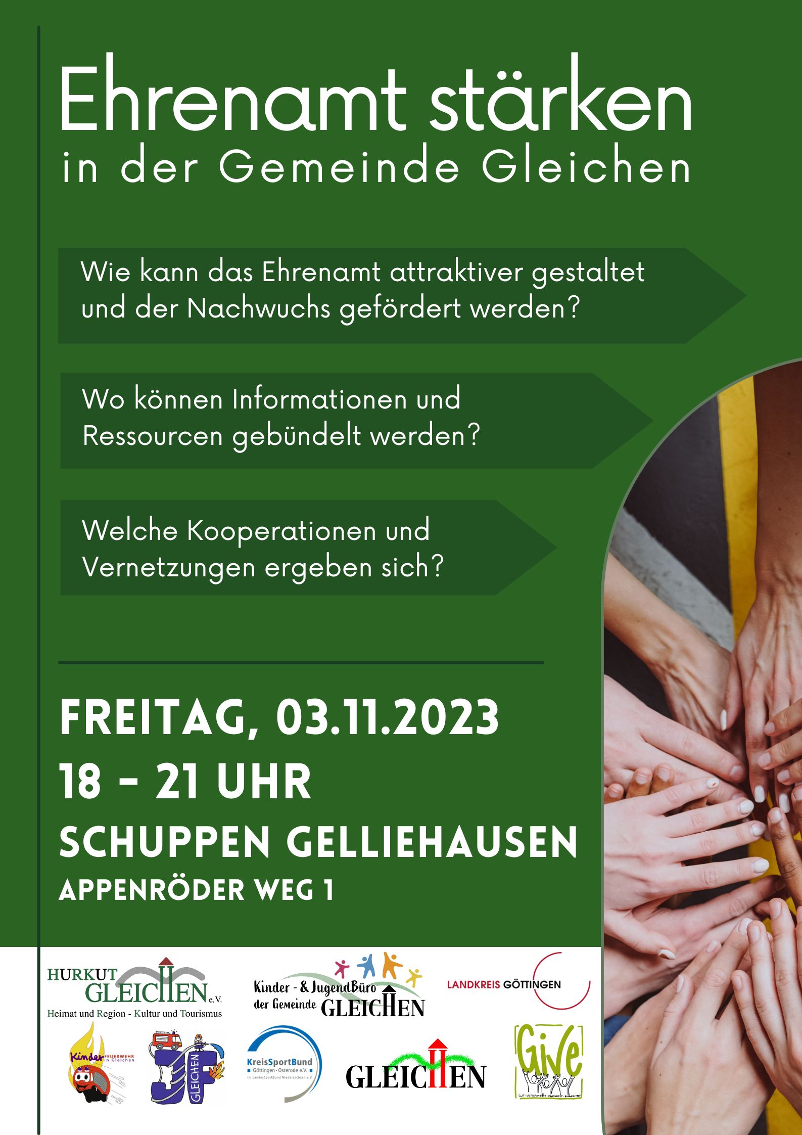 Vernetzungstreffen "Ehrenamt stärken" in der Gemeinde Gleichen 2023 - Poster