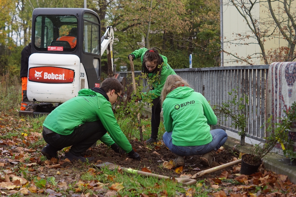 Anpacken für den Umwelt- und Naturschutz, das Bild zeigt Menschen bei einem Pflanz- und Pflegeeinsatz.