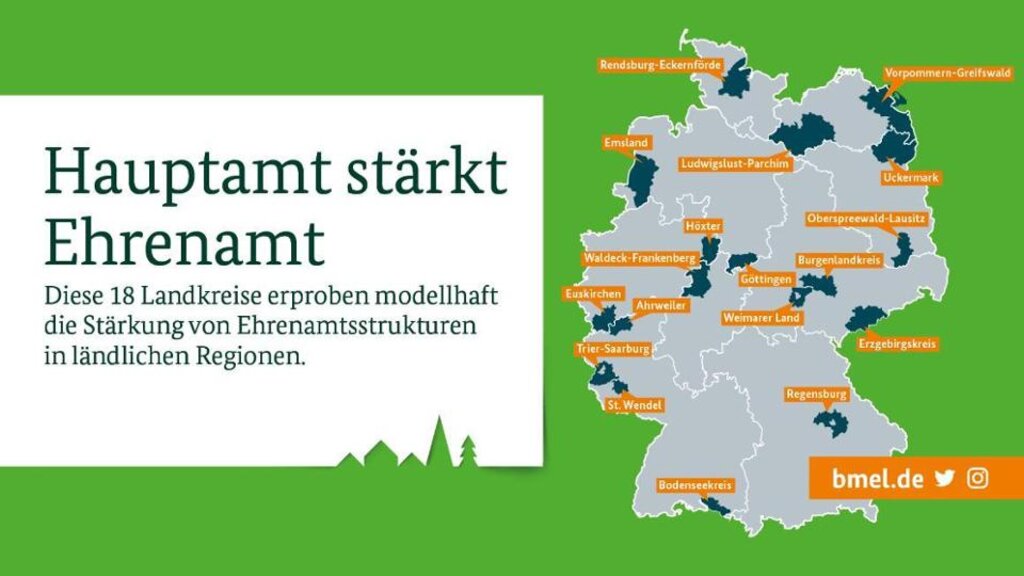 Karte der 18 Landkreise des Bundesprojekts 