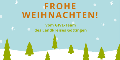 Weihnachtskarte: Schneelandschaft mit Tannenbäumen