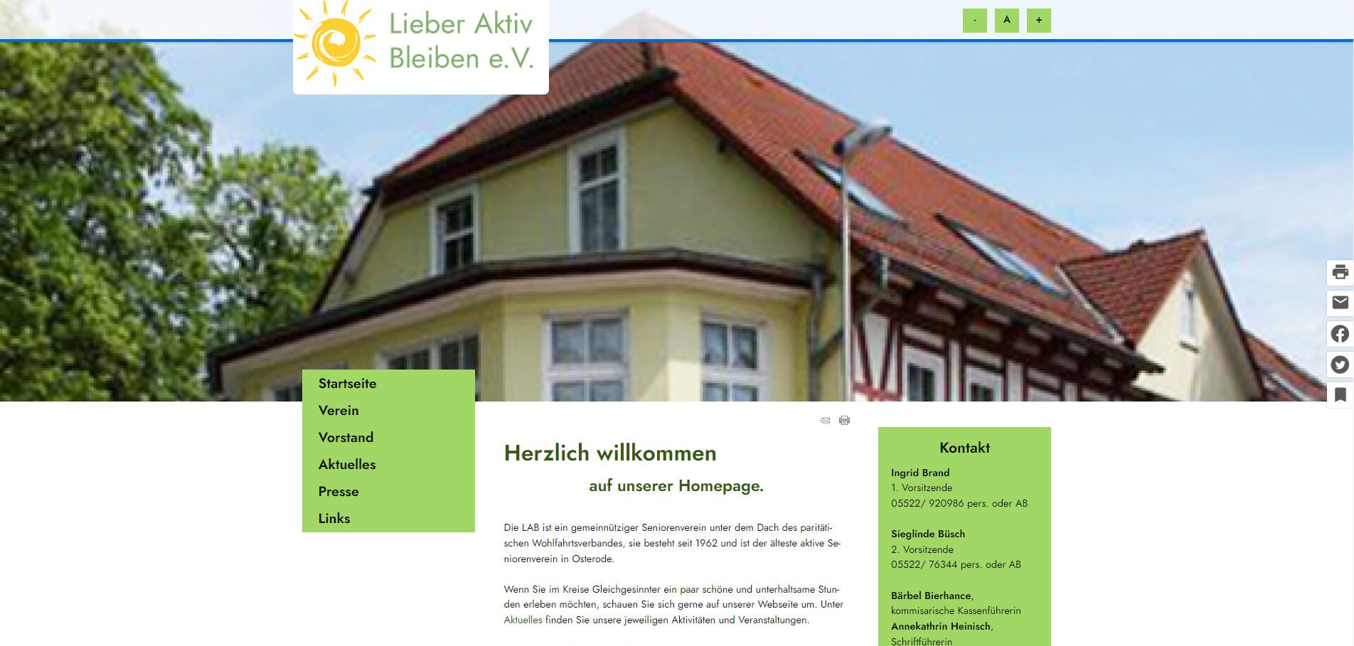 Screenshot der Webseite des Seniorenvereins Lieber Aktiv Bleiben e.V.