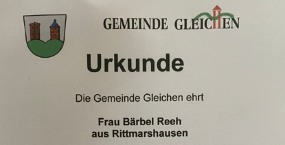 Ehrung Bärbel Reeh Gemeinde Gleichen